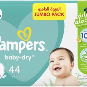 Pampers Baby-Dry Taped Diapers with Aloe Vera Lotion, up to 100% Leakage Protection, Size 4, 9-14kg, 44 Count