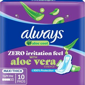 ALWAYS Cool & Dry, No Heat Feel, Maxi Thick, Large Sanitary Pads with Wings, 10 pad count