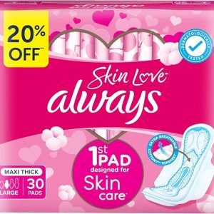 Always Cotton Skin Love Sanitary Pads, 30 Large Thick Pads